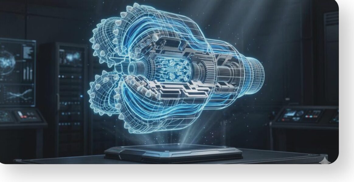 Digital engineering model of a drill bit under analysis