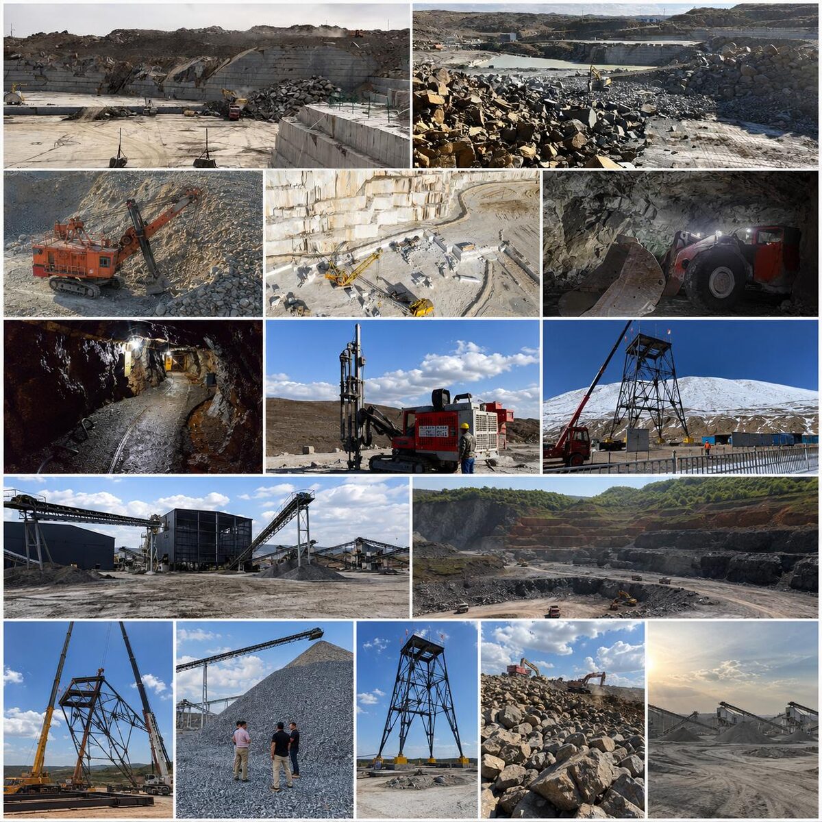 Composite of open pit mining, underground development and shaft equipment projects